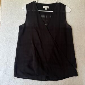 Calvin Klein Black Office Siren Sleeveless Wrap Blouse